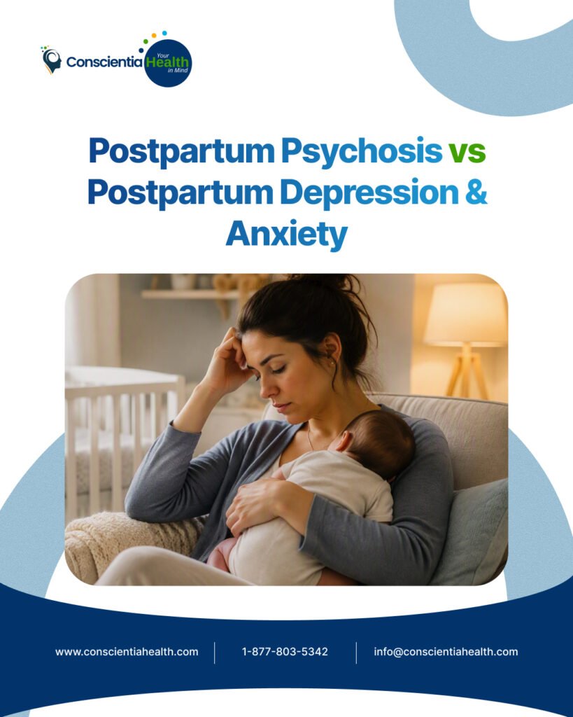 Conscientia Health guide to postpartum psychosis, postpartum depression, and postpartum anxiety warning signs