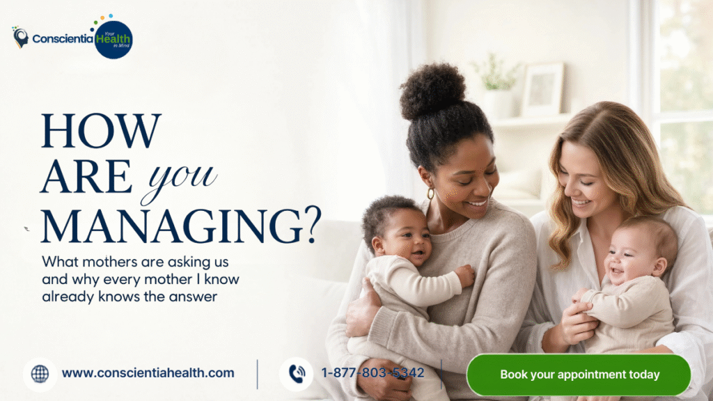 Mother reflecting on postpartum mental health, maternal well-being, postpartum depression, postpartum anxiety, and the challenges of modern motherhood.